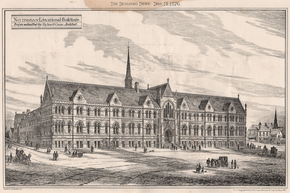Nottingham Educational Buildings; design submitted by Richard Gane Archt 1876